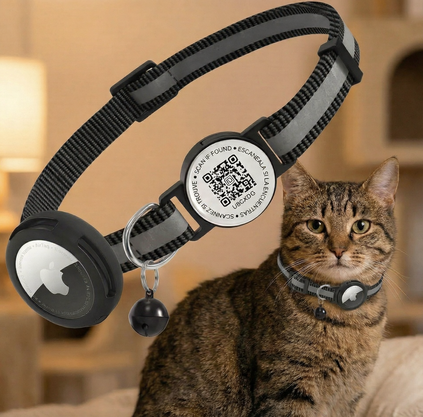 Smart Safety Collar for Cats with QR ID Tag & Tracker Holder