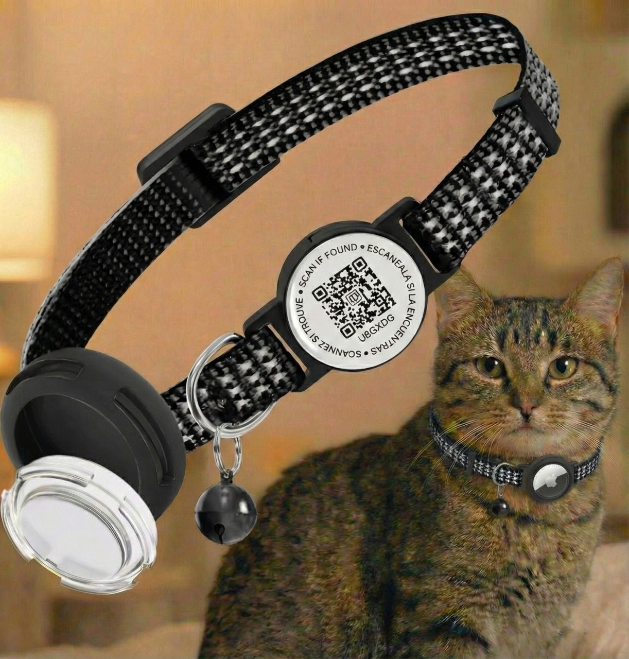 Smart Safety Collar for Cats with QR ID Tag & Tracker Holder