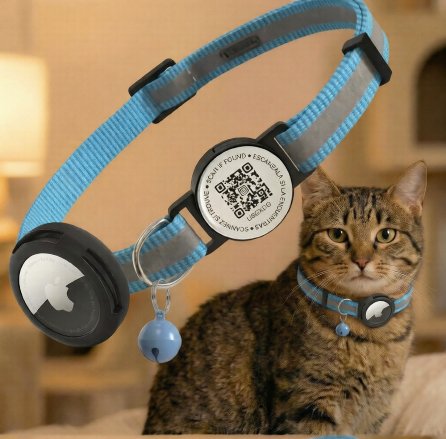 Smart Safety Collar for Cats with QR ID Tag & Tracker Holder