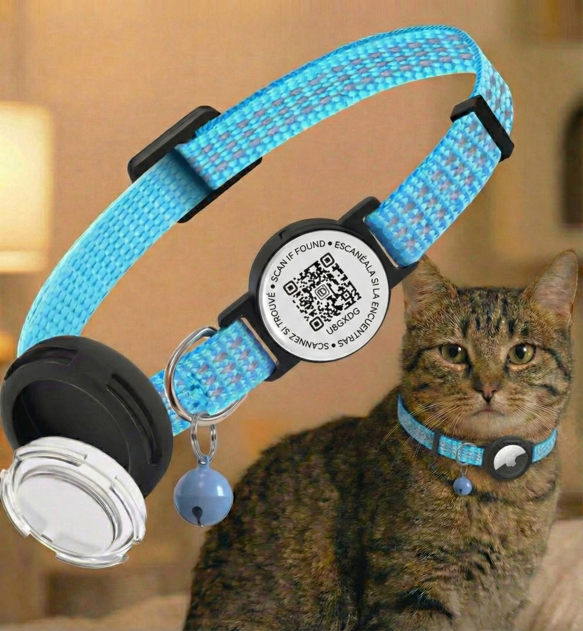 Smart Safety Collar for Cats with QR ID Tag & Tracker Holder