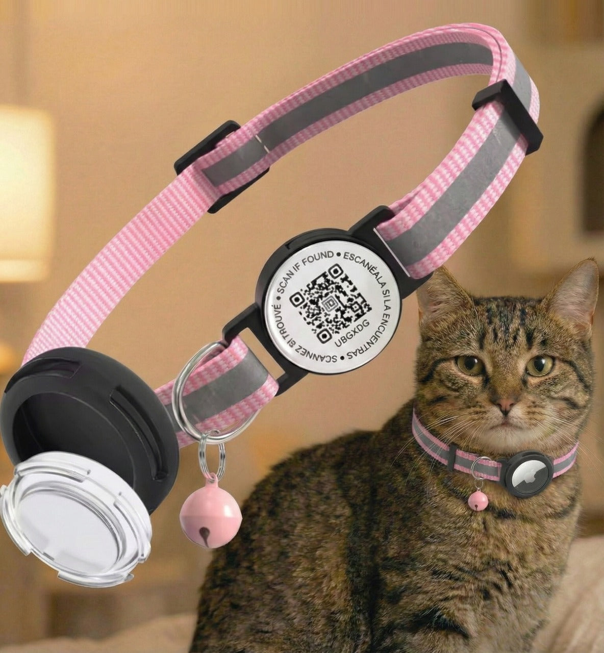 Smart Safety Collar for Cats with QR ID Tag & Tracker Holder