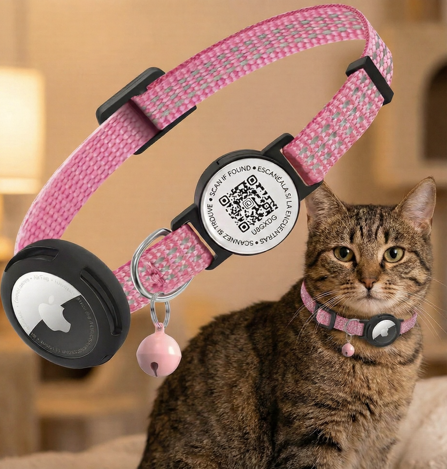 Smart Safety Collar for Cats with QR ID Tag & Tracker Holder