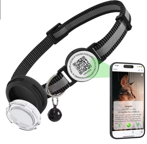 Smart Safety Collar for Cats with QR ID Tag & Tracker Holder