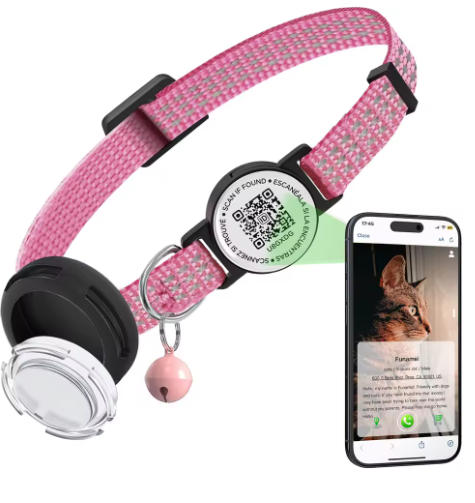 Smart Safety Collar for Cats with QR ID Tag & Tracker Holder