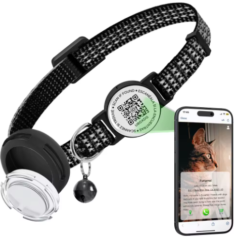 Smart Safety Collar for Cats with QR ID Tag & Tracker Holder