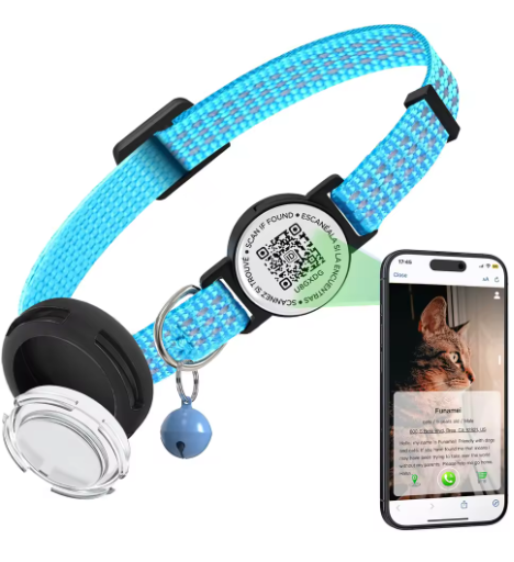 Smart Safety Collar for Cats with QR ID Tag & Tracker Holder
