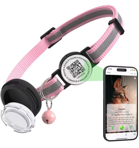 Smart Safety Collar for Cats with QR ID Tag & Tracker Holder