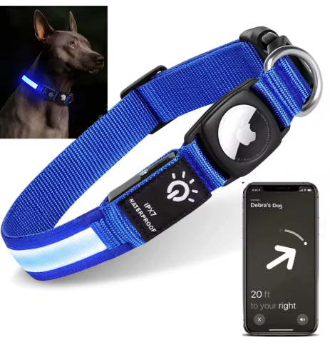Smart LED Dog Collar with AirTag Holder – Waterproof, Reflective & Adventure-Ready