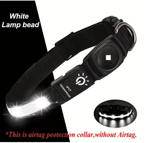 Smart LED Dog Collar with AirTag Holder – Waterproof, Reflective & Adventure-Ready