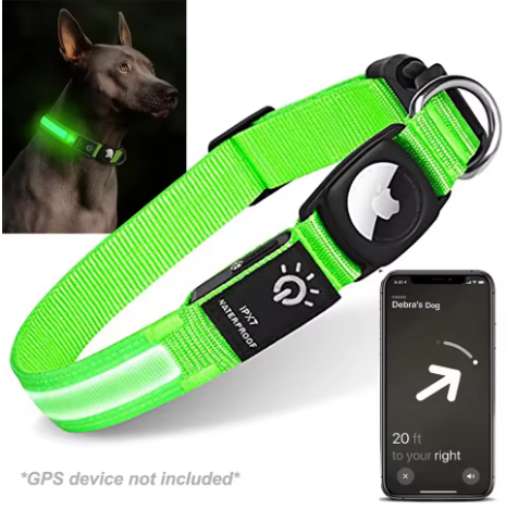 Smart LED Dog Collar with AirTag Holder – Waterproof, Reflective & Adventure-Ready