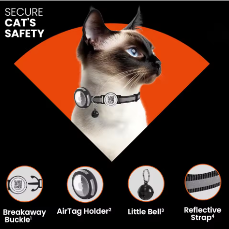 Smart Safety Collar for Cats with QR ID Tag & Tracker Holder