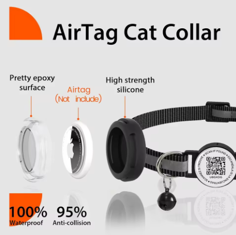 Smart Safety Collar for Cats with QR ID Tag & Tracker Holder